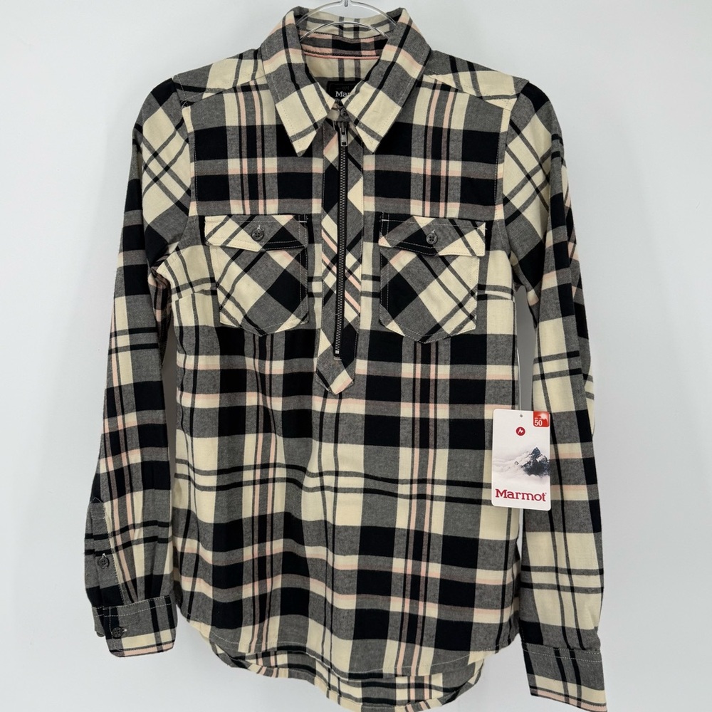 Marmot Cream Black and Pink Plaid Button-Down Shirt